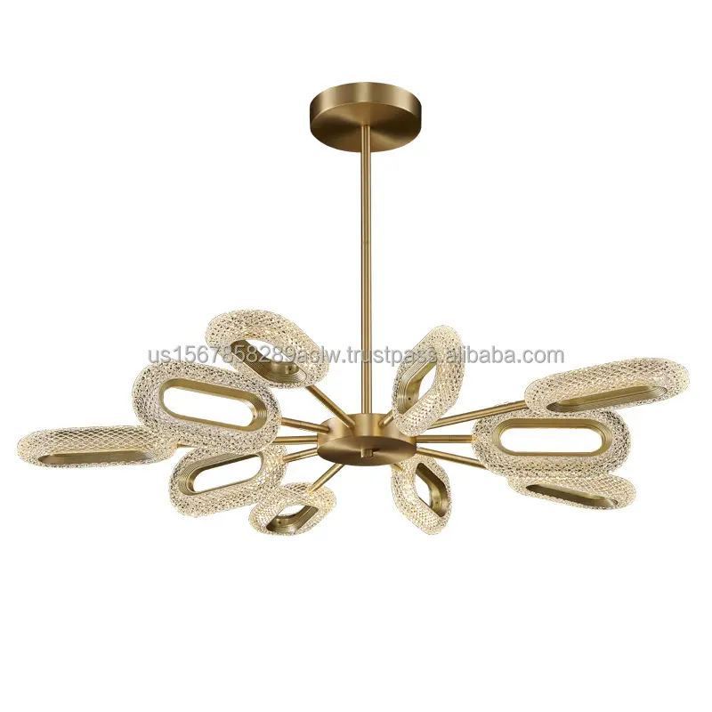 Plafonnier Led nordique lustres en cuivre modernes pour chambre salon forme de feuille de Lotus Design décor à la maison luminaire