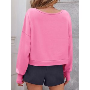 Sudadera Corta Personalizada para Mujer, con Hombros Descubiertos, Manga Larga, Estilo Holgado, Informal, para Otoño - Product Image 4