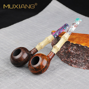 Muxiang Wooden Tobacco Pipe Straight Type Bamboo Jointed Colorful Mouthpiece Handmade Smoking Pipe - Product Image 2