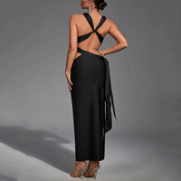 Robe longue moulante noire en maille côtelée ajourée pour femme, élégante, pour soirée ou décontractée, personnalisable