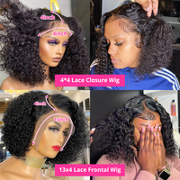 Perruques Courtes Bob Pixie Bouclées Brut Birman Ondulées Profondes HD Frontal Cheveux Humains Pour Femmes