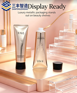 Brushed Champagne Gold PE Squeeze Tube With Matte Black Polygonal Flat Cap <b>For</b> Fragrance Hand Cream - Product Image 6