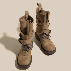 รองเท้าบูทหนังวัวดีไซน์เรโทรโบรก พร้อมโครงสร้างรองรับอุ้งเท้าและน้ำหนักเบา เหมาะสำหรับผู้หญิงใส่ในชีวิตประจำวัน - Product Image 3