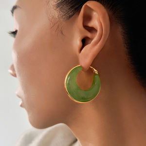 NUEVOS ARETES DE <span class=keywords><strong>ARO</strong></span> EN FORMA DE C, ESTILO BOHO ÚNICO, COLOR MARRÓN ROJO <span class=keywords><strong>BARCELONA</strong></span>, Dazan, Chapados en Oro de 18k, Acero Inoxidable Hipoalergénico, Joyería para Mujer - Product Image 6