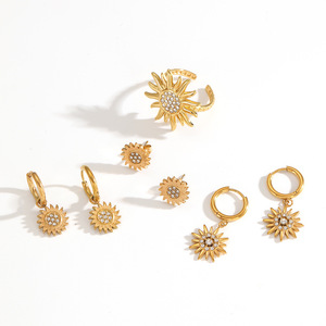 ชุดต่างหูเพชรรูปดวงอาทิตย์และดวงดาว สแตนเลสสตีลสีทอง สำหรับงานปาร์ตี้ เครื่องประดับแฟชั่น ชุดของขวัญสำหรับผู้หญิง - Product Image 2