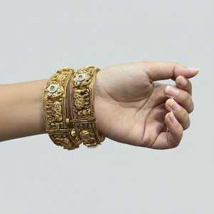 Beautiful Openable Gold Plated Bangles with Polki Kundan Stone Detailing - Product Image 2