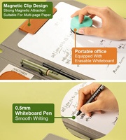 Bloc-notes effaçable A4 en cuir PU Portefeuille personnalisé Dossier magnétique Clip de fichier Fourniture de bureau Bloc-notes effaçable à sec avec porte-stylo