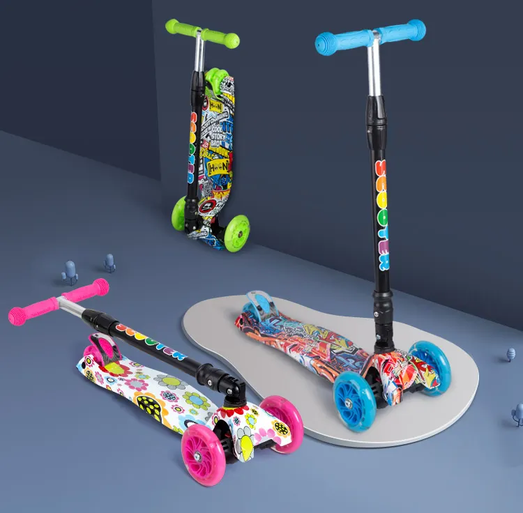 2020 नई 4 पु एलईडी पहिया लड़की लात खिलौना स्कूटर बच्चे समायोज्य बच्चों पैर स्कूटर