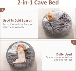 Klein Hondenbed Met Deken Eraan Vastgemaakt, Ronde Kalmerende Knusse Hondenbedden Met Capuchon Voor Kleine Honden, Zacht Pluche Knuffelpuppy-Dierenbed - Product Image 5