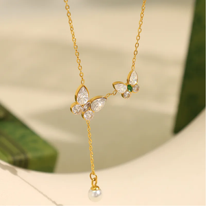 Collar con colgante de perlas indias de alta calidad al por mayor para mujer collar de cadena de moda de zirconia de mariposa regalo de acero inoxidable - Product Image 5