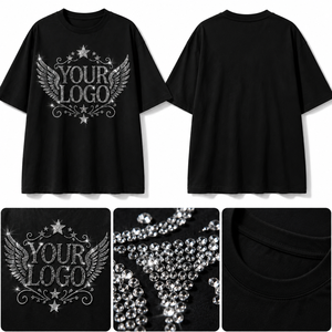 T-shirt personnalisé en strass pour homme, coupe oversize, en coton noir, avec motif aile d'étoile en cristal, style Hip Hop Streetwear, idéal pour concert et soirée, haut tendance - Product Image 3