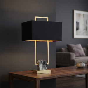 Lampe de table moderne en fer avec abat-jour rectangulaire en tissu beige, LED E27, lumière chaude 3000K, 80 CRI, éclairage décoratif pour chambre à coucher - Product Image 4