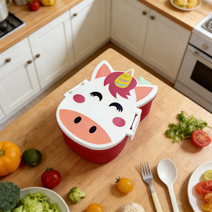 Boîte à lunch portable multifonctionnelle pour enfants, motif fraise, <span class=keywords><strong>sans</strong></span> <span class=keywords><strong>BPA</strong></span>, avec couvercle en PP chauffable, anti-fuite, pour les repas scolaires - Product Image 4