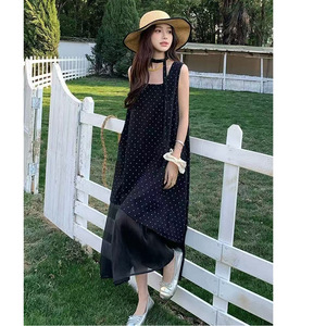 Elegant French Style Polka Dot Patchwork Asymmetric Sleeveless Long Dress For Women Daily City Commuting Natural Waistline - Product Image 5