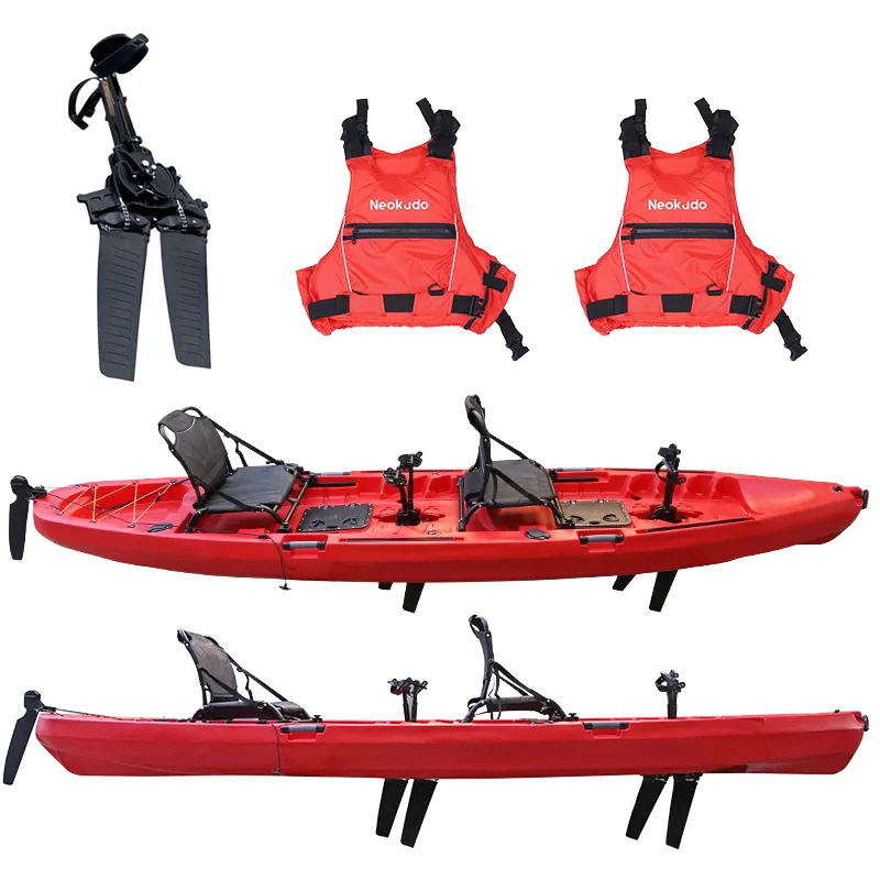 Caiaque de plástico rotomoldado sem remo, caiaque de pesca com pedal para 2 pessoas, 4 metros de comprimento, caiaque de canoa com colete salva-vidas CE