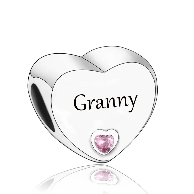 925 Sterling Silver Granny Grandma Nanna Nana Granddaughter Beads Pink Charms Fit Original Charms Bracelets Jewelry Making
