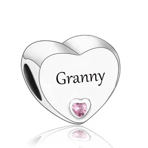 925 Sterling Silver Granny Grandma Nanna Nana Granddaughter Beads Pink Charms Fit Original Charms Bracelets Jewelry Making