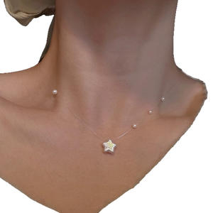 Collier de perles d'eau douce naturelles étoiles éblouissantes de fée exquise, chaîne de clavicule, ligne de pêche invisible, colliers de perles - Product Image 5