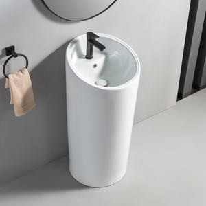 Lavabo de <span class=keywords><strong>Pedestal</strong></span> Moderno de Una Pieza <span class=keywords><strong>con</strong></span> Desagüe, Lavamanos de Cerámica para Baño - Product Image 2