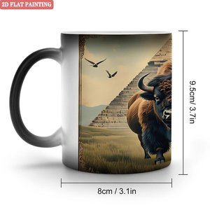 Taza Mágica Interactiva que Cambia de Color con el Calor, Negra Esmerilada, 11 oz, Taza de Cerámica con Diseño Artístico de Pirámide de Búfalo - Product Image 1