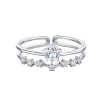 FY-JZ994 Bague étoile double couche en argent sterling S925 Style coréen avec bande d'index ouverte incrustée de zircon Bande réglable