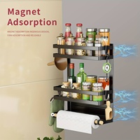 Étagère magnétique pour réfrigérateur, 2 couches avec porte-serviettes en papier pour cuisine, mur latéral, épices, assaisonnement