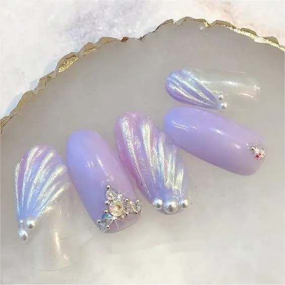 Декоративные ногти в форме ракушки Senboma, с французским жемчугом и кристаллами, оптовая продажа