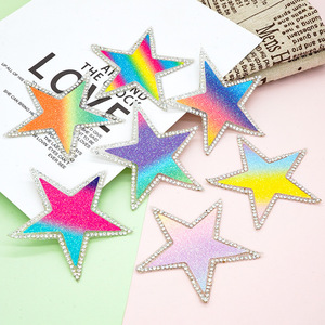 Stok buatan tangan Glitter Bling gradien warna-warni bintang Iron-on berlian imitasi <span class=keywords><strong>Patch</strong></span> merasa berlian applique manik-manik dekorasi untuk sepatu - Product Image 1