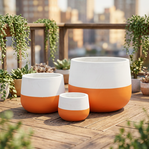Modern Concrete Flower <b>Pots</b> Set of 3 Orange White Outdoor Planters <b>for</b> Garden Minimalist Design - Product Image 3