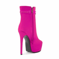 Taille 48 Stiletto talons hauts boucle sangle Sexy femmes Faux daim plate-forme mode bottines