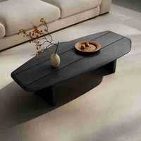 Table basse en bois massif de style Wabi-Sabi vintage, forme irrégulière noire, design minimaliste, table multifonctionnelle avec plateau en pin