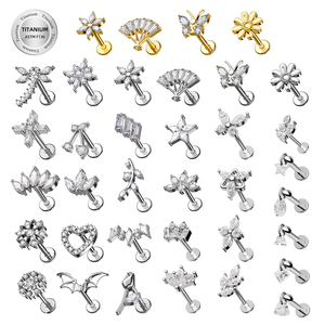 100 Sku <span class=keywords><strong>precio</strong></span> de fábrica Acero inoxidable titanio hipoalergénico oreja Stud con circón Concha lóbulo Labret F136 titanio Piercing - Product Image 1