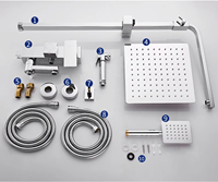 Robinetterie de douche en laiton chromé poli, ensembles de douches carrées à effet pluie, 4 fonctions, kit de douche chaud et froid