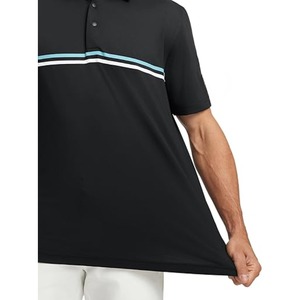Chemise de golf pour homme à séchage rapide, manches courtes, en coton tricoté, avec rayures sur la poitrine, col boutonné, imprimé numérique, vêtements de sport décontractés - Product Image 5