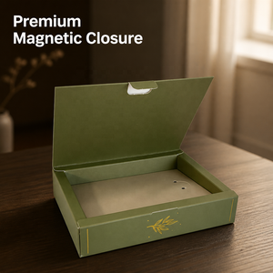 Boîte cadeau de luxe personnalisée en papier artistique, forme livre, fermeture à languette, emballage avec dorure à chaud, finition mate vert sauge, pour Coran et Adhkar - Product Image 2