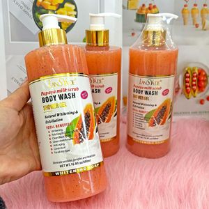 Gel douche exfoliant au <span class=keywords><strong>lait</strong></span> <span class=keywords><strong>de</strong></span> papaye le plus vendu - Parfum <span class=keywords><strong>de</strong></span> fruits frais - Lotion corporelle moussante douce 500ml - Product Image 2