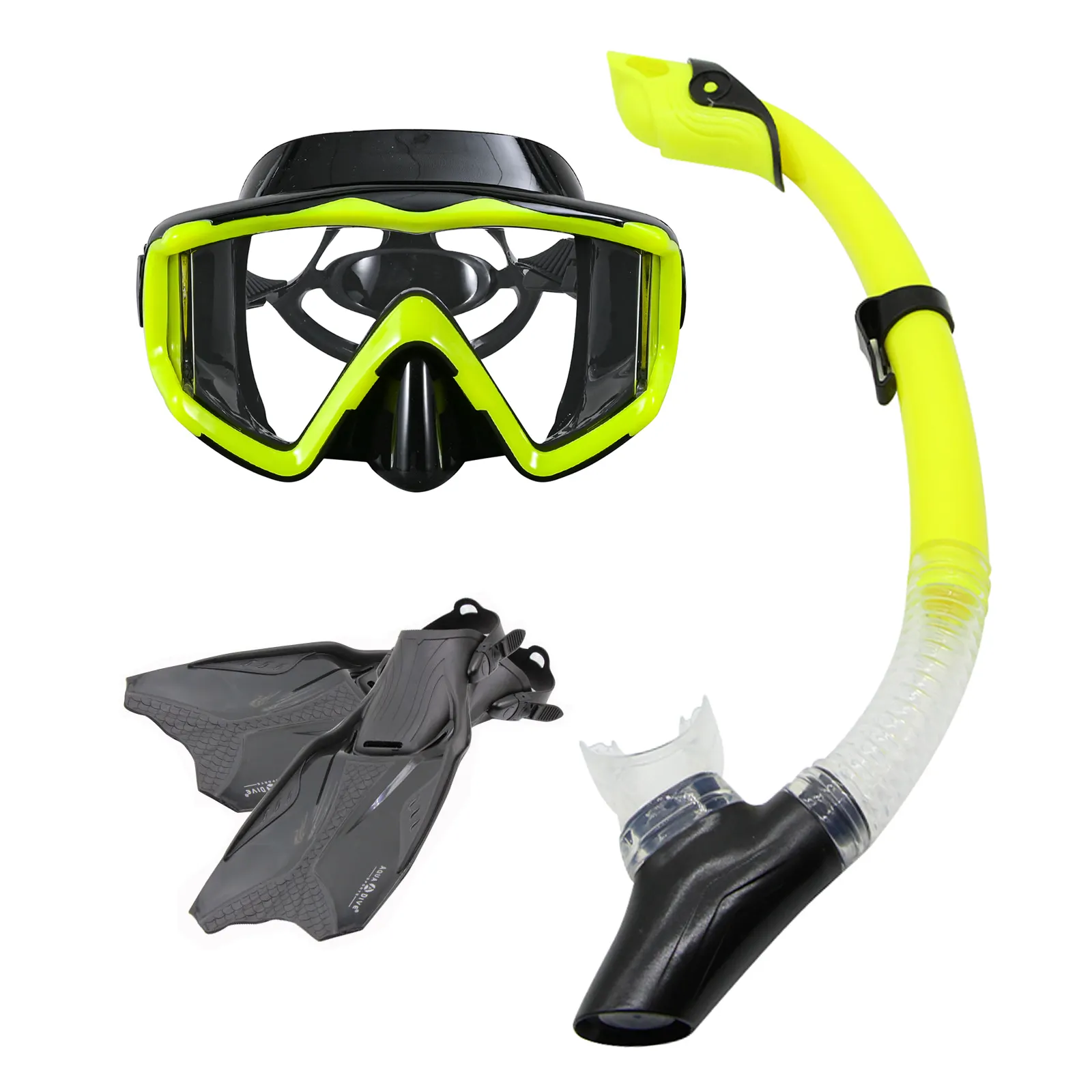 AQUA DIVE-máscara de buceo antivaho para adultos, paquete de esnórquel, equipo de buceo largo ajustable, 180
