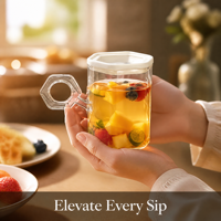 Taza de Vidrio Hexagonal con Tapa Infusora de Frutas, Ecológica, Transparente, con Logotipo Personalizado OEM, para Hogar, Oficina o Restaurante