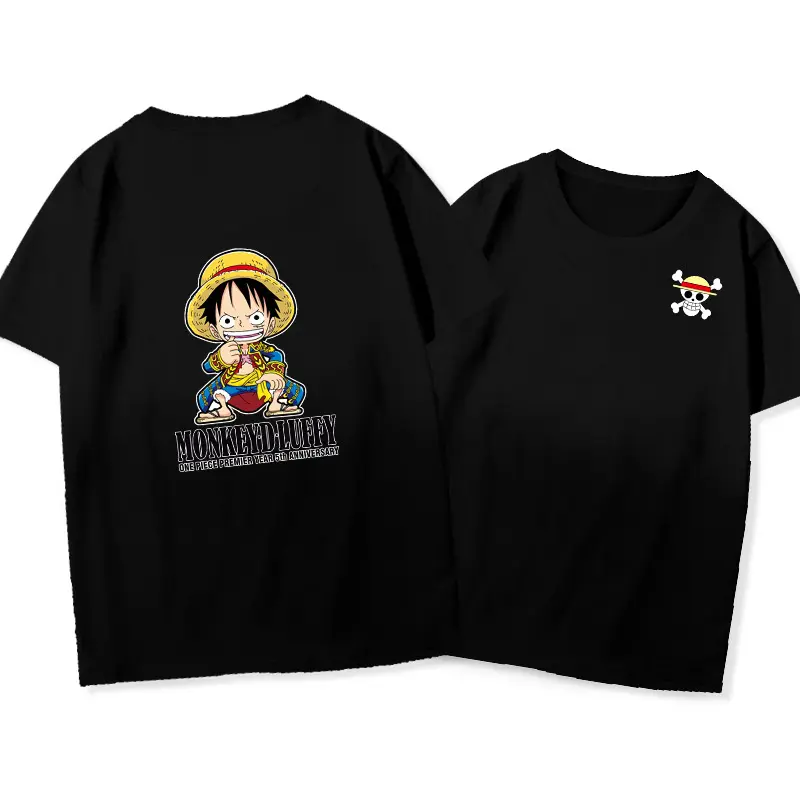Kaus Gambar Cetak Katun 100% LOGO Kustom Desain Transfer Panas Untuk Kaus Dengan Kaus Anime One Piece Luffy Anime