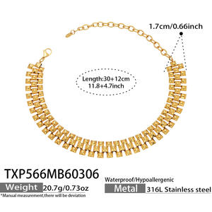 Conjunto de Joyería de Acero Inoxidable 316 de Lujo Ligero para Mujer, Collar y Pulsera de Cadena Gruesa, Chapado en <span class=keywords><strong>Oro</strong></span> de 18K, No se Desvanece, para Boda - Product Image 4