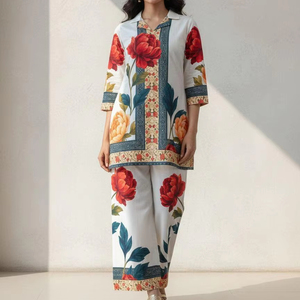 Vestido Elegante de Doble Botonadura para Mujer, Ropa Casual de Alta Calidad, Tela de Algodón Transpirable, Diseño Geométrico Abstracto, Ligero - Product Image 1