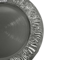 Assiettes de présentation rondes de luxe en PP réutilisables, dorées, avec motif floral en spirale, pour mariage, motif personnalisé, vente en gros