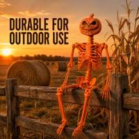 SIPKLR Décoration d'Halloween Tête de Citrouille Squelette 165cm/5.4ft, Accessoire Squelette Orange pour Maison Hantée, Cour et Jardin