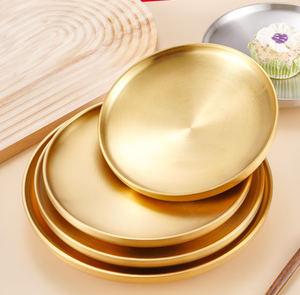 Vassoio di Servizio Premium in Acciaio Inox a Doppia Parete, Piatto Rotondo Lucidato per Alimenti, Piatti Coreani Oro e Argento per Matrimoni, Hotel e Ristoranti - Product Image 6