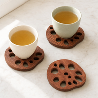 Sous-verre en bois massif motif racine de lotus, isolant thermique pour tasses de thé et de café, idéal pour table à manger et décoration intérieure (lot)