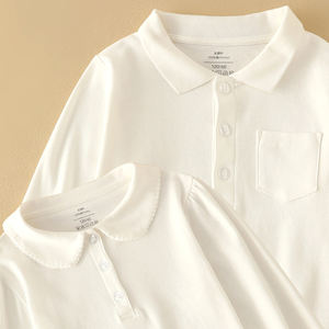 Polo pour enfants à manches longues, T-shirt polo pour garçons, blanc, tricoté, nouveau style printemps, col gris noir, pour filles - Product Image 1