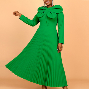 AM050803 Elegante <span class=keywords><strong>Abito</strong></span> da Chiesa Verde a Maniche Lunghe con Design a Libellula e Plissettatura a Linea A <span class=keywords><strong>per</strong></span> <span class=keywords><strong>Natale</strong></span> - Product Image 1
