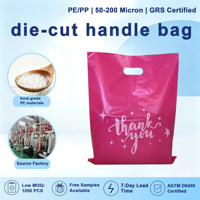 Sac en plastique PE durable avec poignée découpée, recyclable, écologique, imperméable, pour vêtements, shopping, emballage, taille et couleur personnalisables