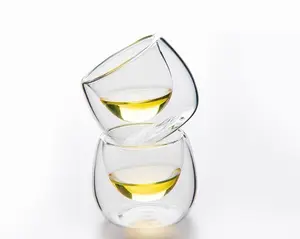 2023 50毫升迷你小型耐热透明木托盘玻璃咖啡茶杯双壁饮料玻璃杯
