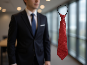 Cravatta con Paillettes 7,5cm*35cm Rossa con Chiusura a Cerniera Accessorio per Completo da Uomo - Product Image 2